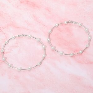 Large Silver White Pearl Hoop Earrings 3.25 Fashion Statement Accessory Jewelry